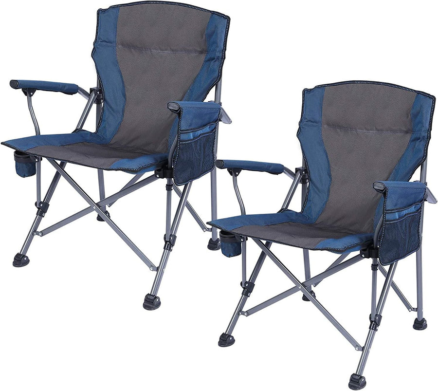 Set of 2 Oversized Folding Camping Chairs 200kg Navy