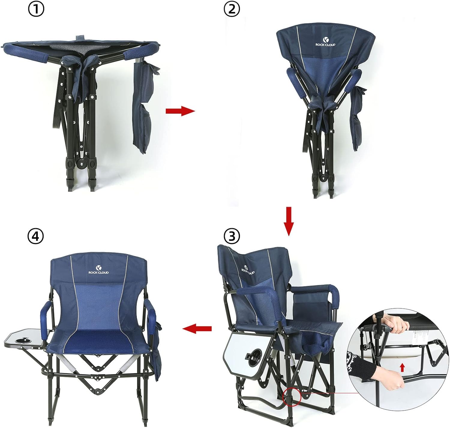 Camping Chair with Side Table Foldable Portable Blue
