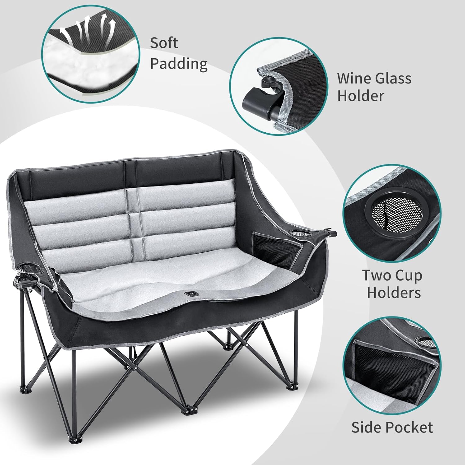 Double Camping Chair for 2 Adults Heavy Duty Folding Seat