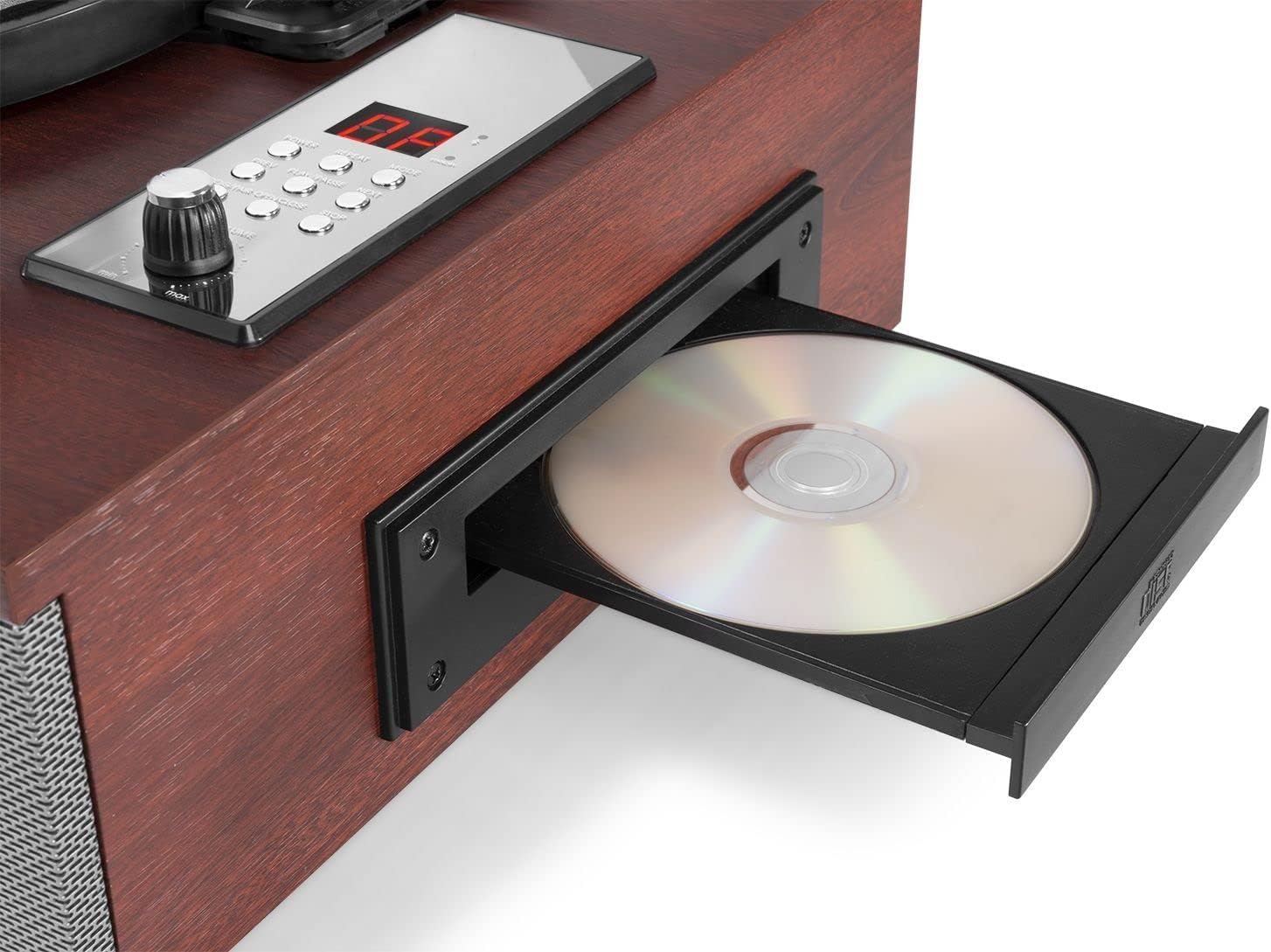 Retro Record Player CD Bluetooth Built In Speakers Dark Wood