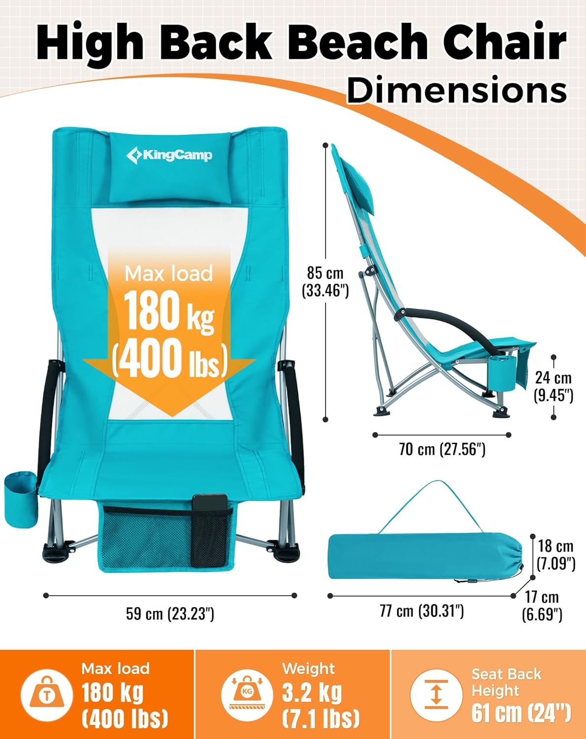 Low Folding Beach Chair Heavy Duty Portable Mesh Camping Chair Cyan
