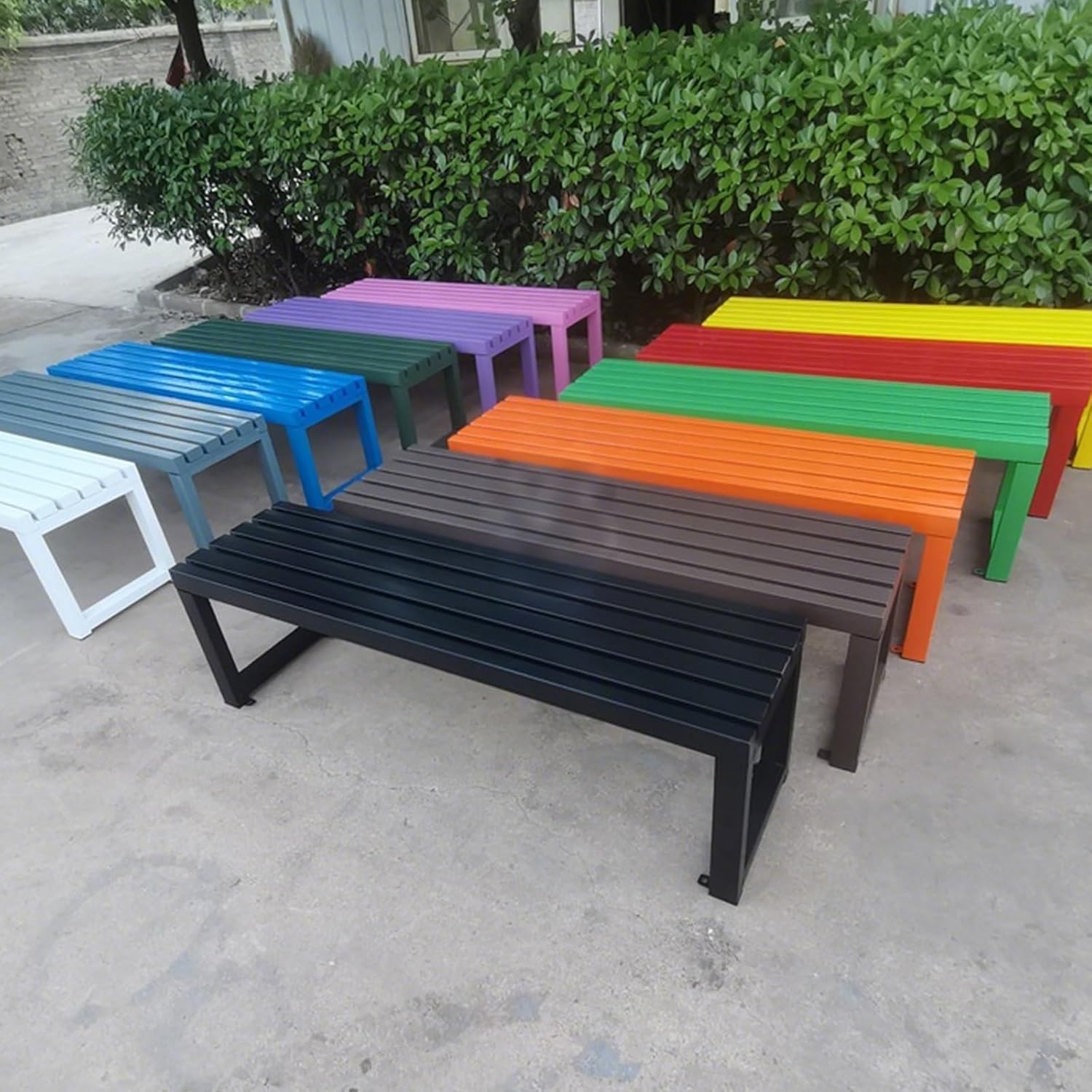 Metal Garden Bench Backless 2 Seater Outdoor Patio Seat 100cm Blue