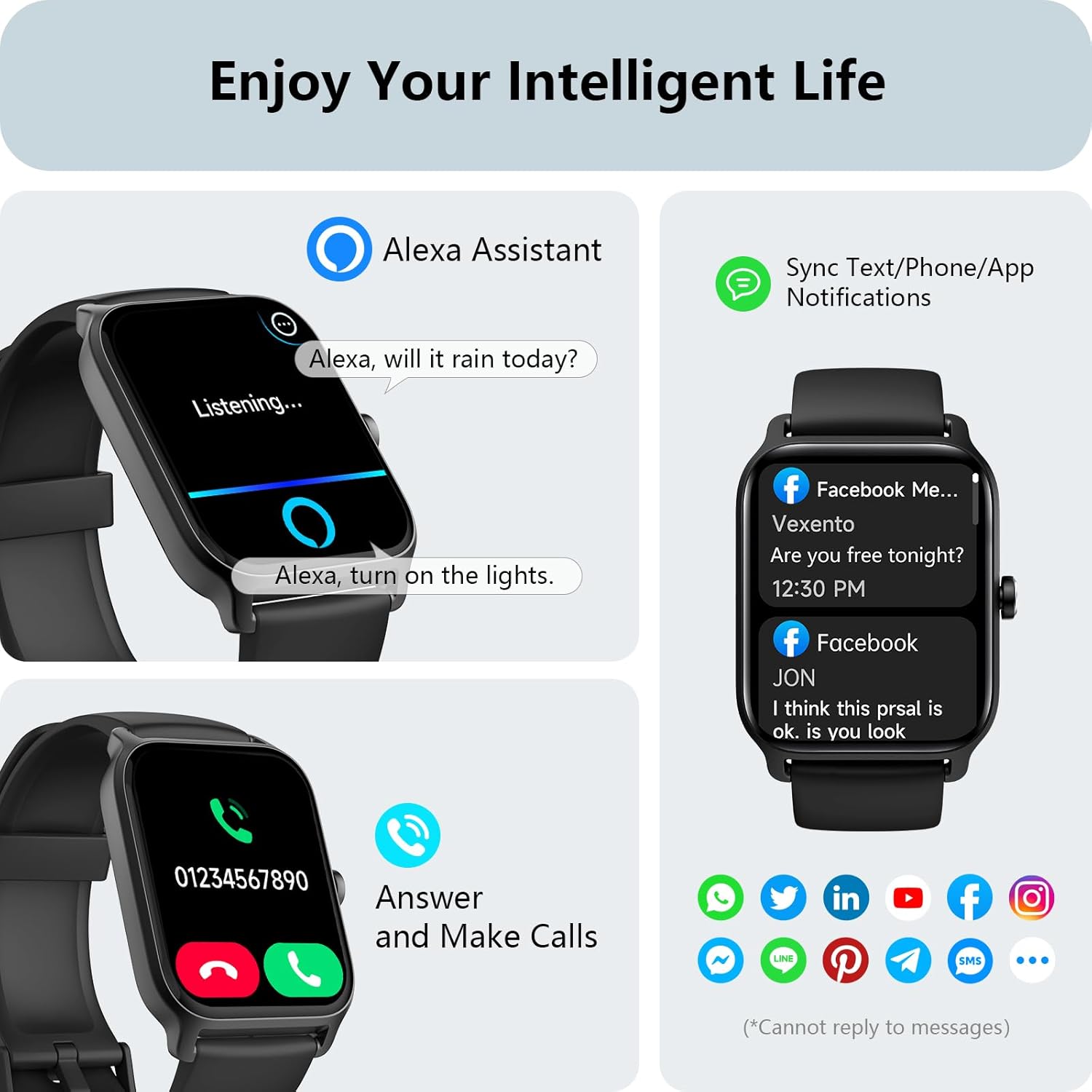 Smart Watch Bluetooth Calling Alexa Fitness Tracker 1.8 Inch HD