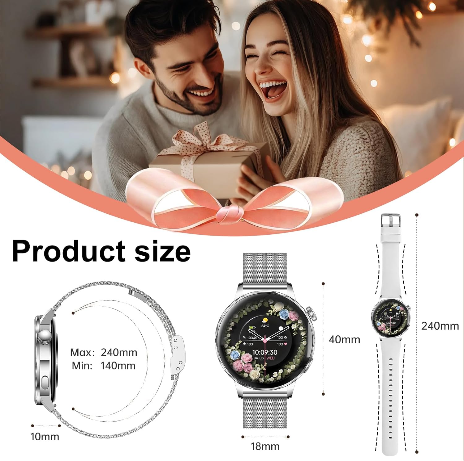 Ladies Smart Watch Call 110 Sports 2 Bands Silver