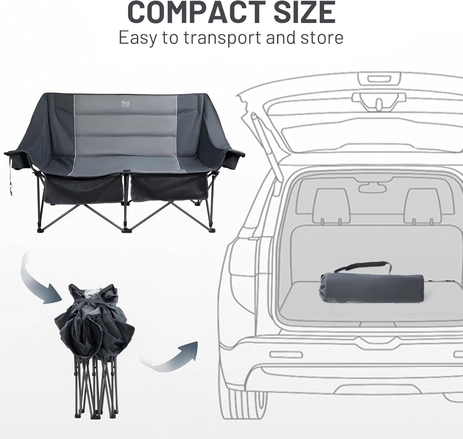 2 Seater Camping Loveseat Folding Sofa 320KG Grey