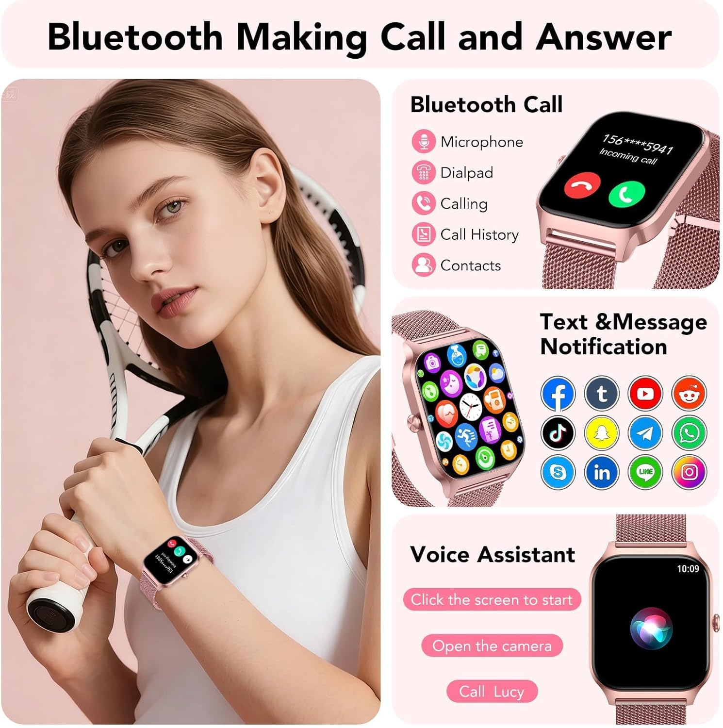 Rose Gold Women Smart Watch Call 120 Sports