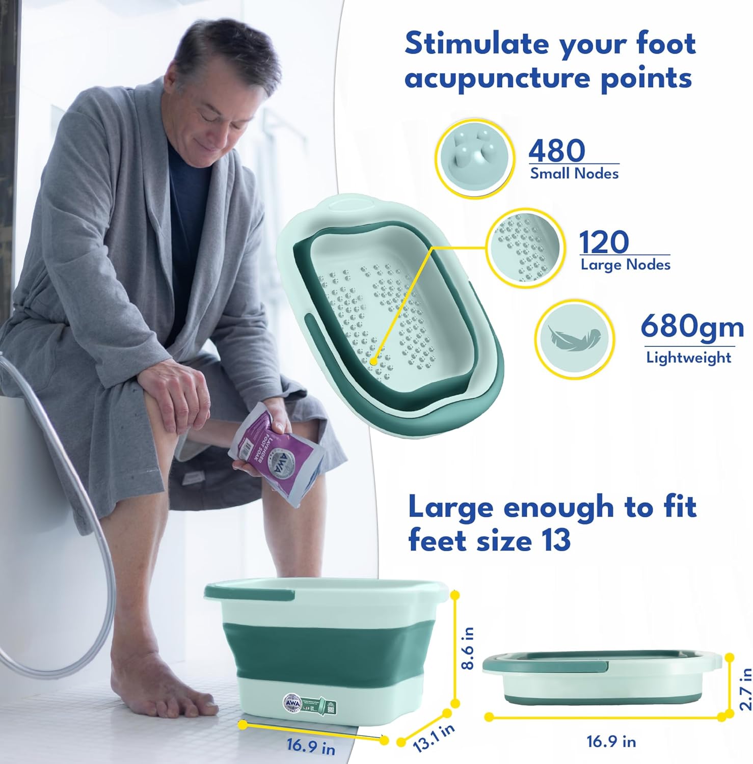 Foldable Foot Bath Basin Acupressure Soak Tub Portable Spa