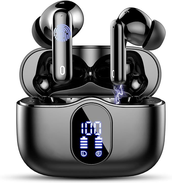 Wireless Bluetooth 5.4 Earbuds ENC Noise Cancelling 36H Playtime LED Case