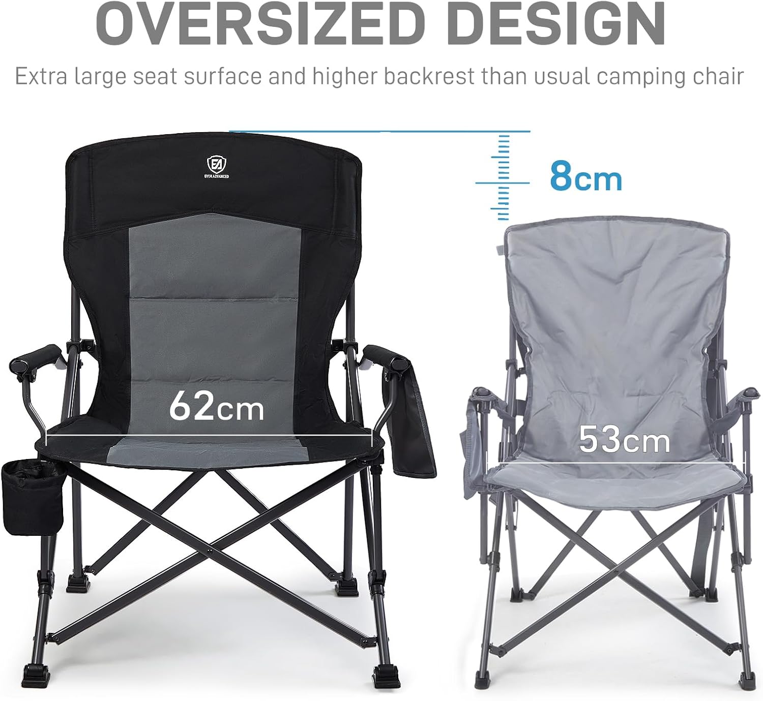 Oversized Folding Camping Chair 230kg Heavy Duty Black