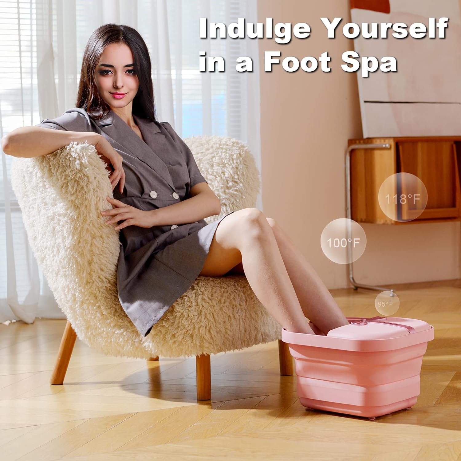 Foldable Foot Spa Bath Heat Bubble Jets Rollers Pedicure Tub