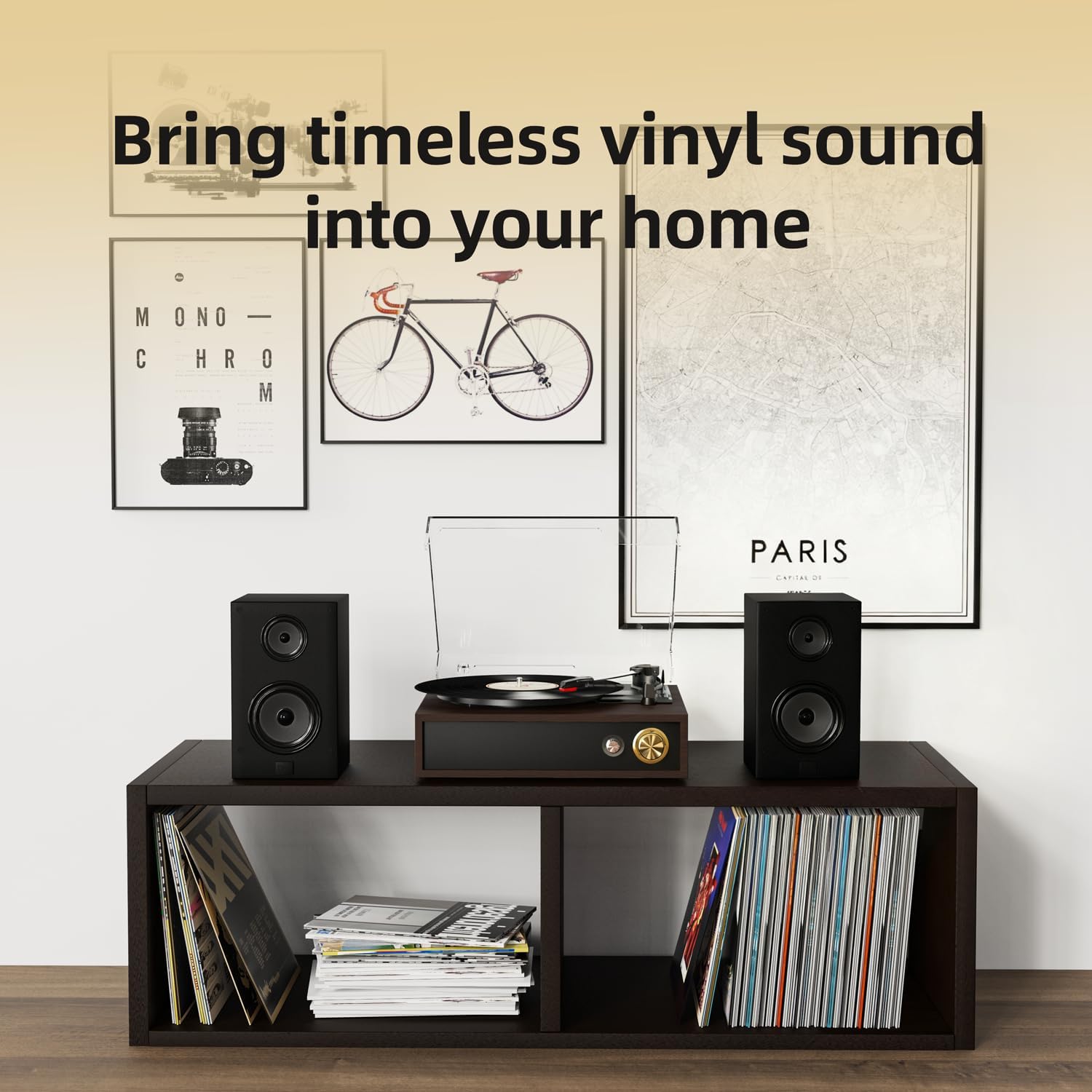 Bluetooth Record Player 3 Speed USB MP3 Recording Walnut