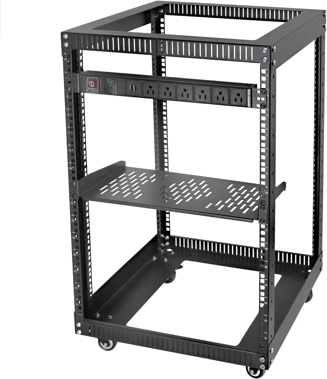 15U 19 Inch Open Frame Server Rack with Wheels Shelf PDU