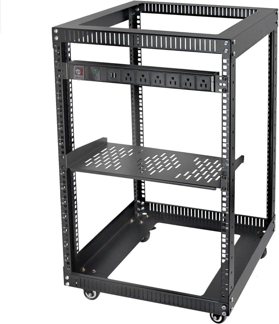 15U 19 Inch Open Frame Server Rack with Wheels Shelf PDU
