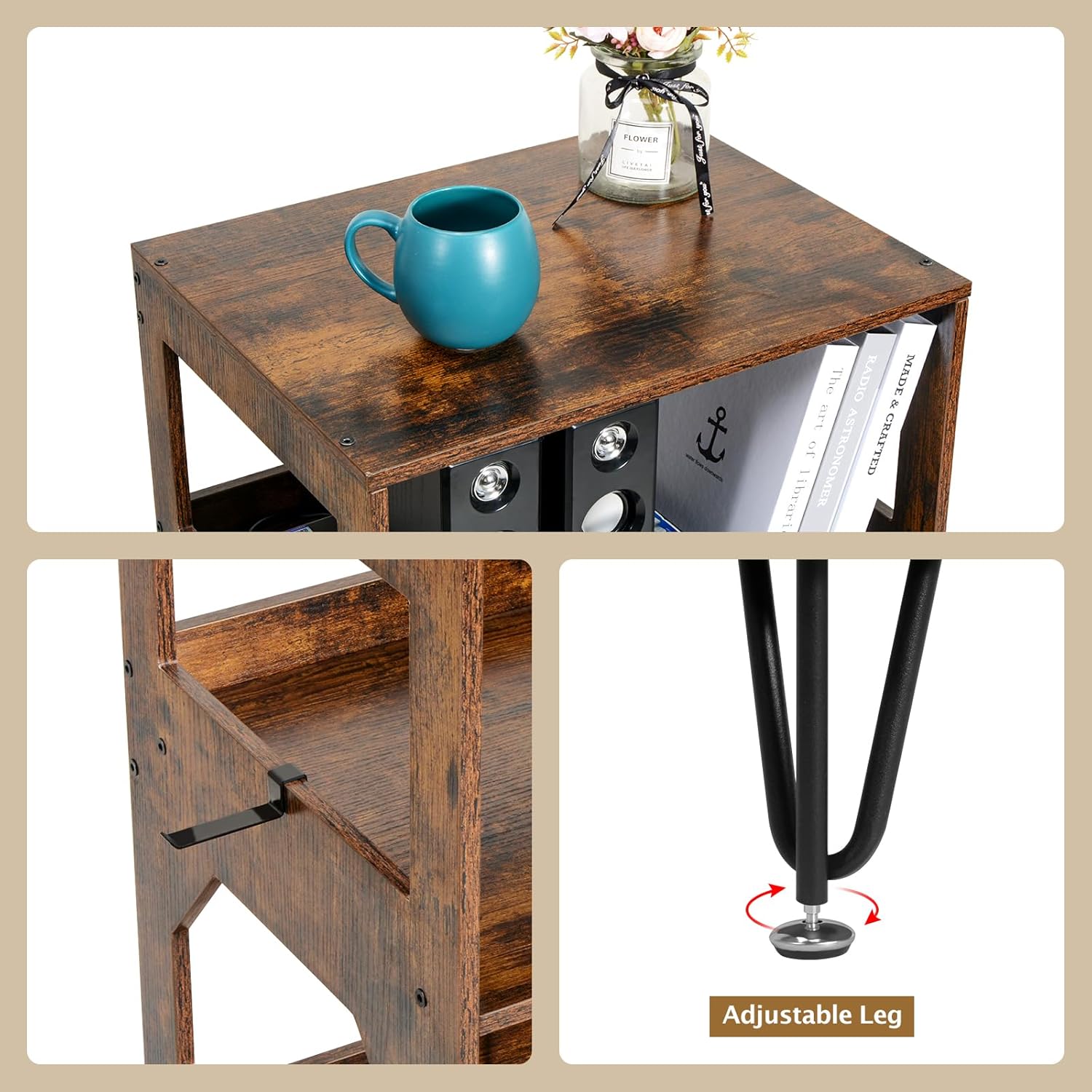 Rustic Record Player Stand with Vinyl Storage Cabinet Holds 160 Albums