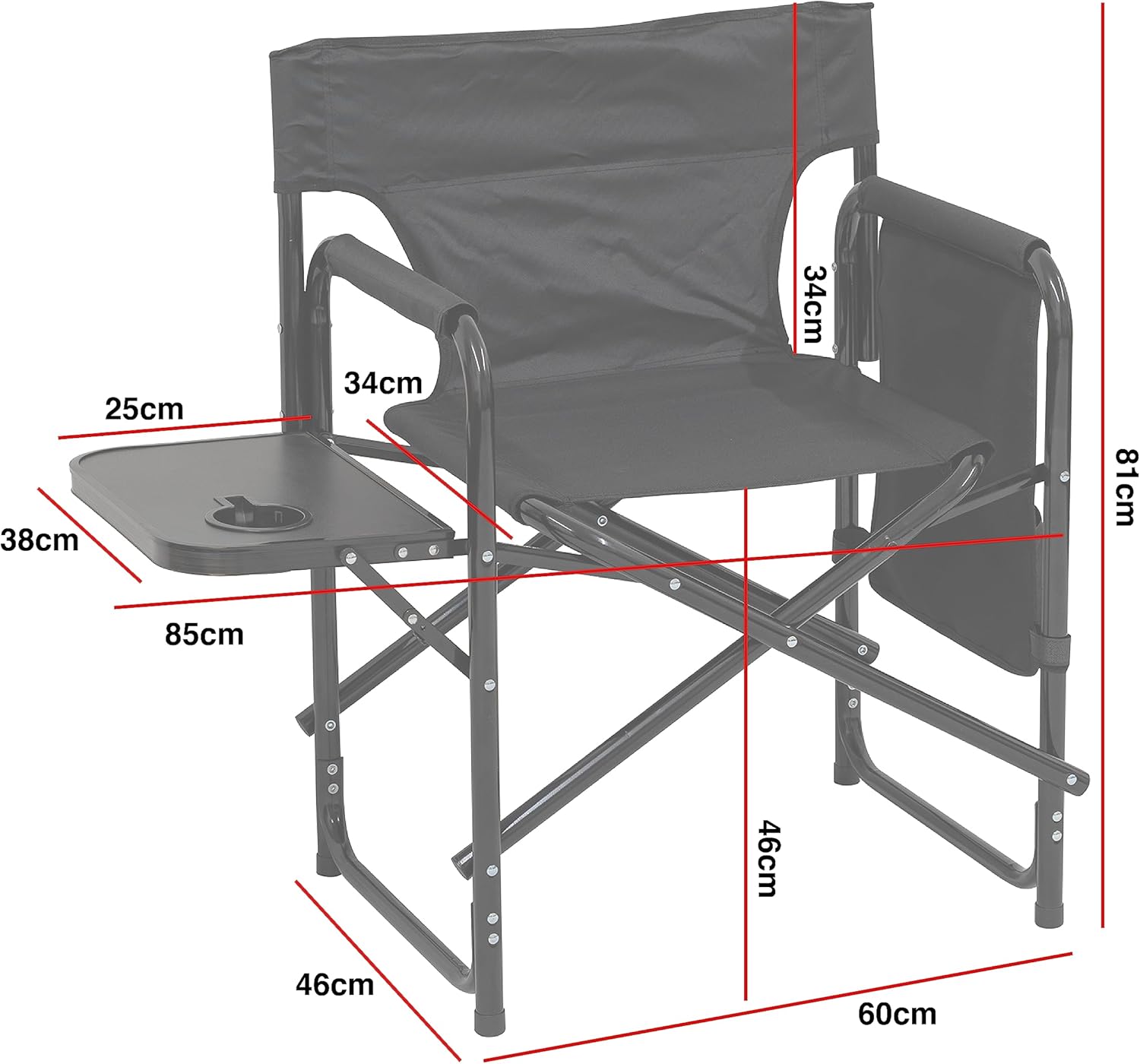 Aluminium Directors Chair with Side Table Pockets Black