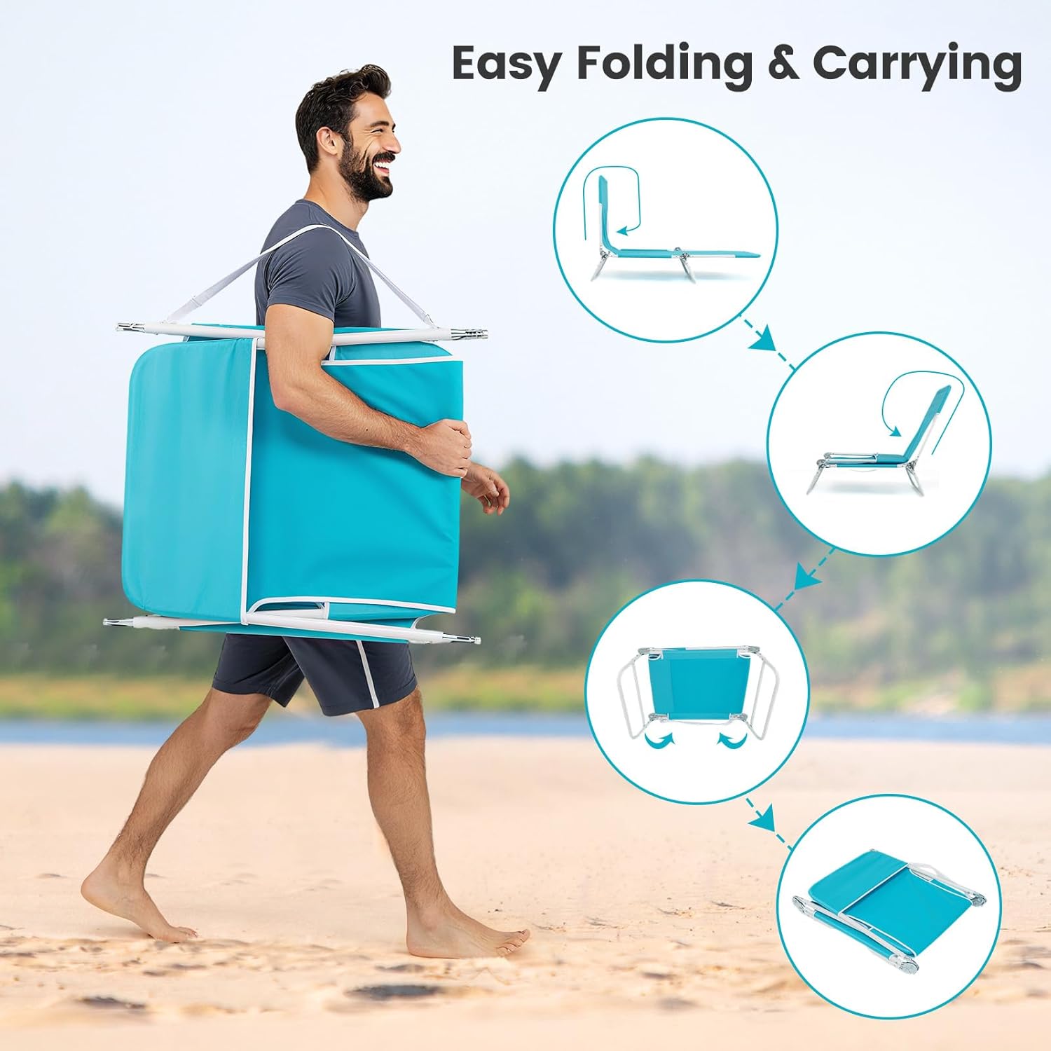 2 Folding Sun Loungers 5 Position Reclining Beach Chairs Blue