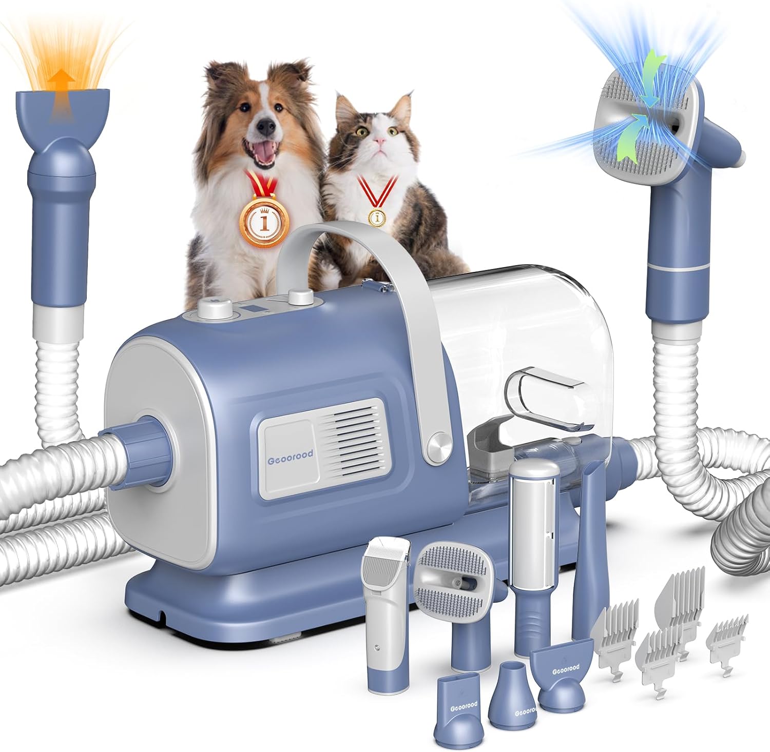 Dog Grooming Vacuum Dryer 7 in 1 Clipper Kit Blue Grey