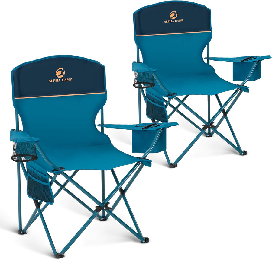 Camping Chairs 2 Pack Cooler Bag Cup Holder Blue
