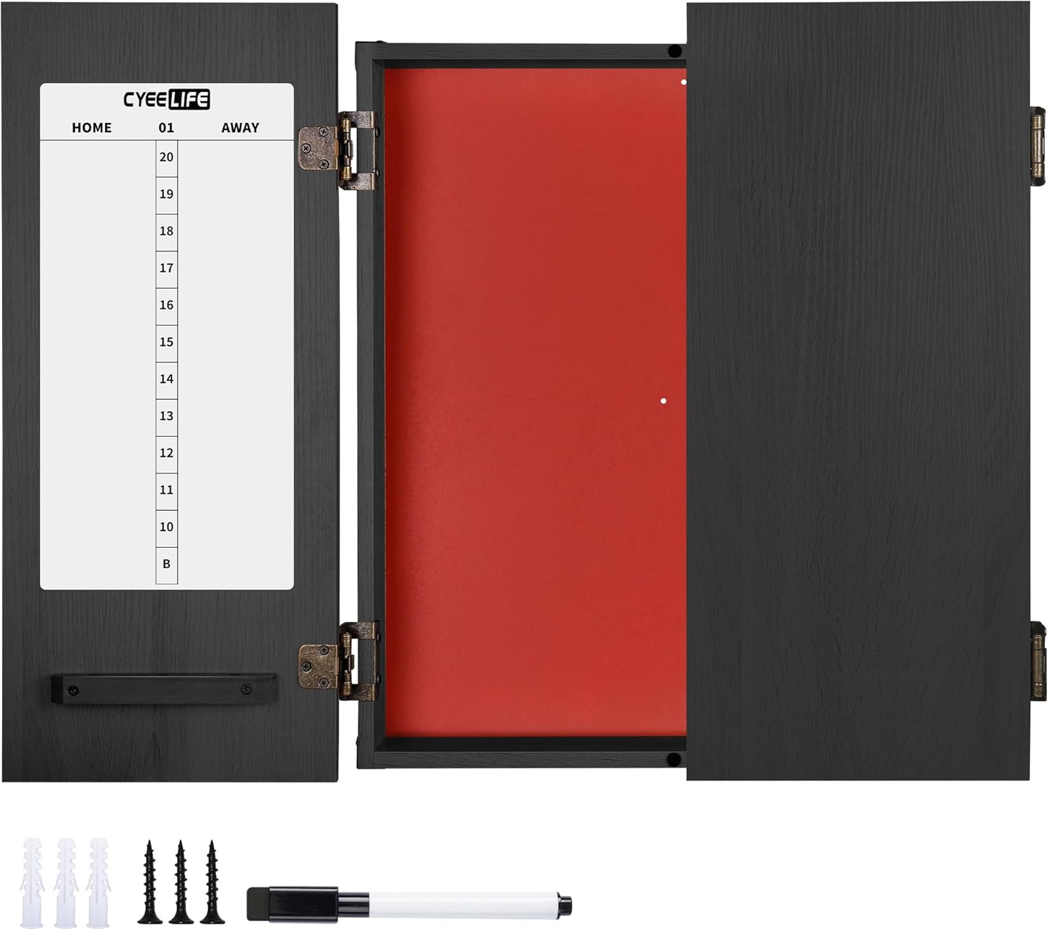 Steel Dartboard Cabinet Wood Heavy Duty Storage Doors Wall Mount