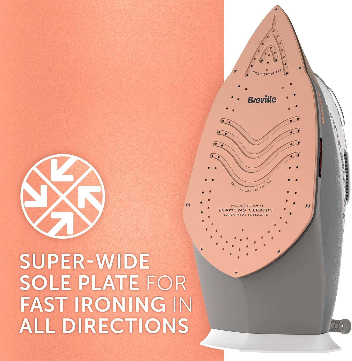 3100W Steam Iron Diamond Ceramic Soleplate 200g Steam Shot