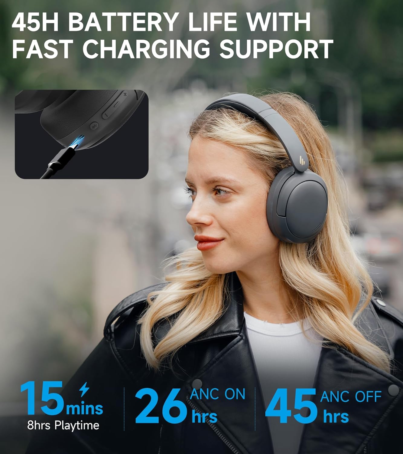 Wireless Over Ear Bluetooth Headphones Hybrid ANC 45 Hour Battery