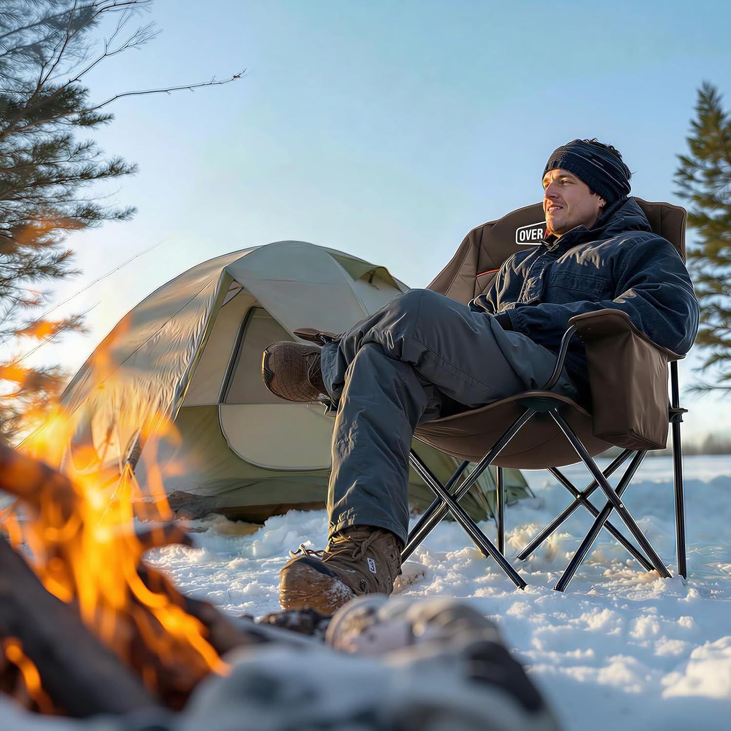 Heated XL Camping Chair 400lb Oversized Padded Khaki