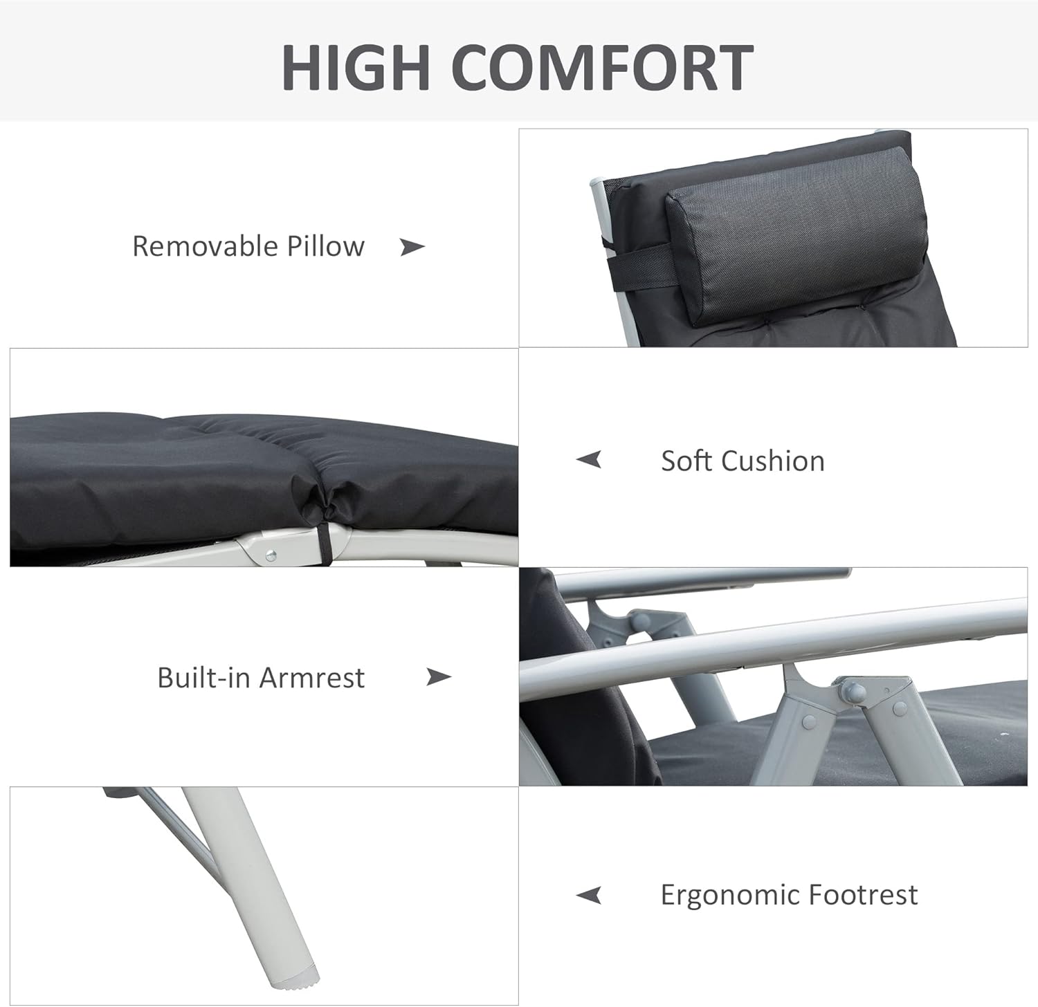 Folding Sun Lounger 7 Level Recliner Chair Black