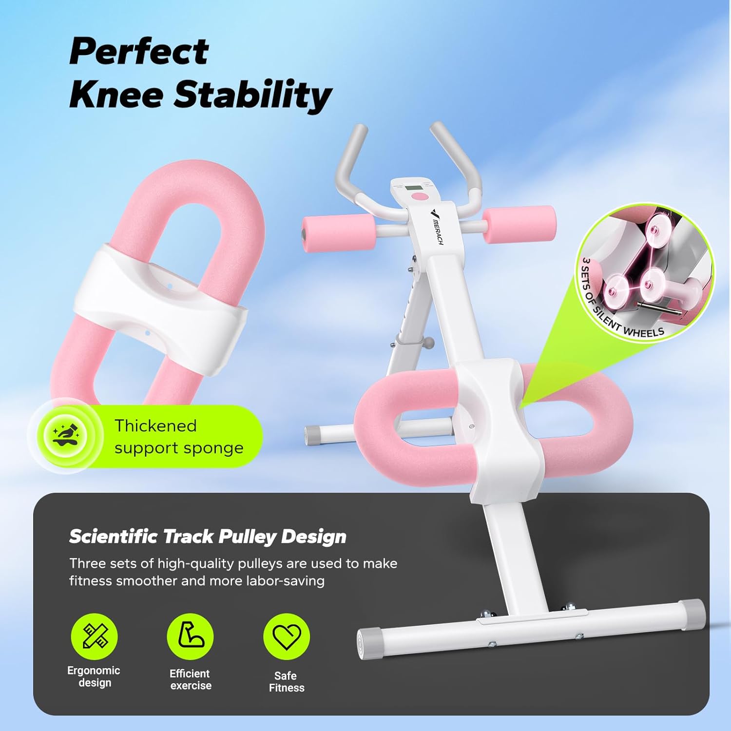 Foldable Ab Machine Adjustable Core Trainer Home Gym Pink