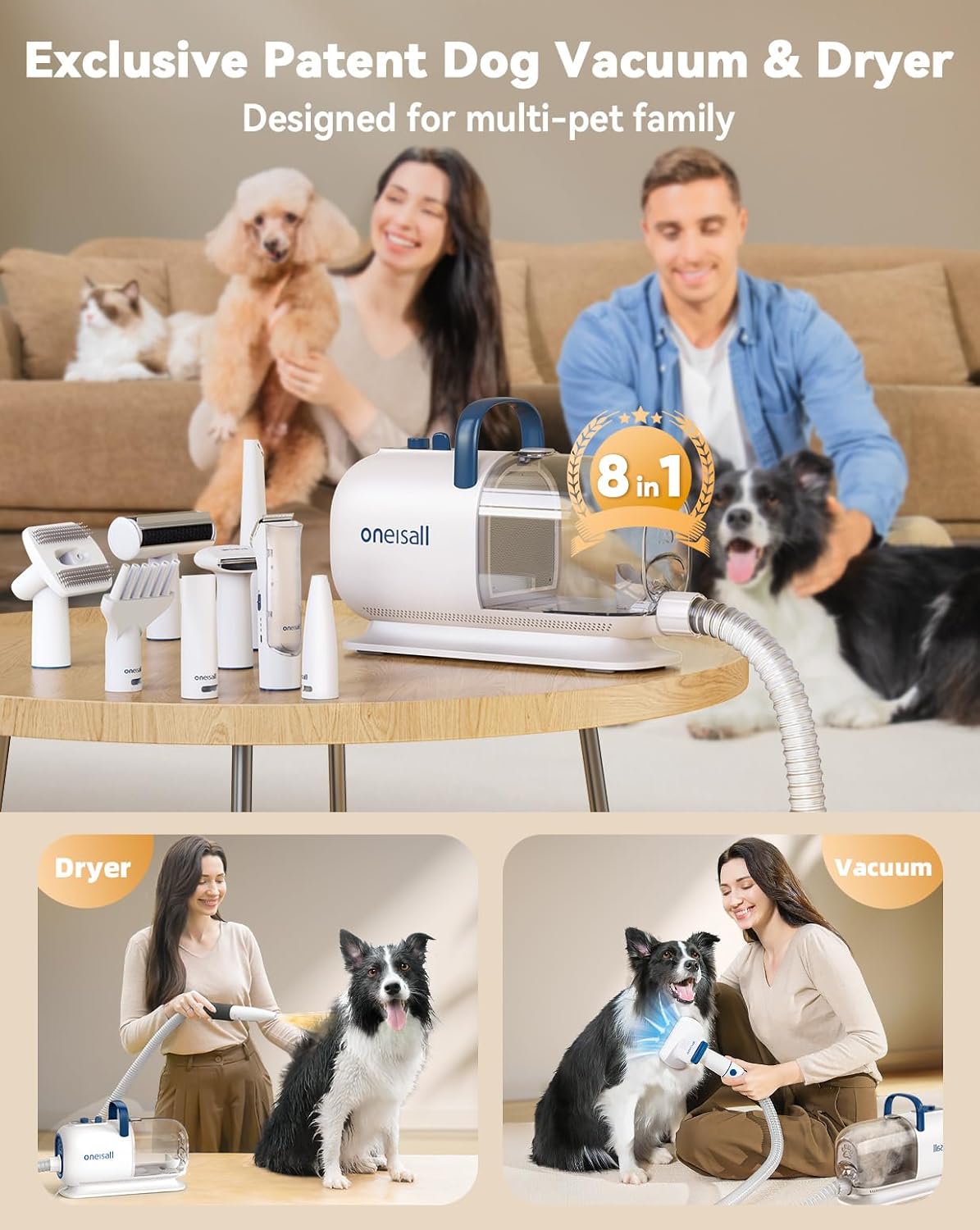 Dog Grooming Vacuum Dryer Clipper Kit 8 In 1 12000Pa