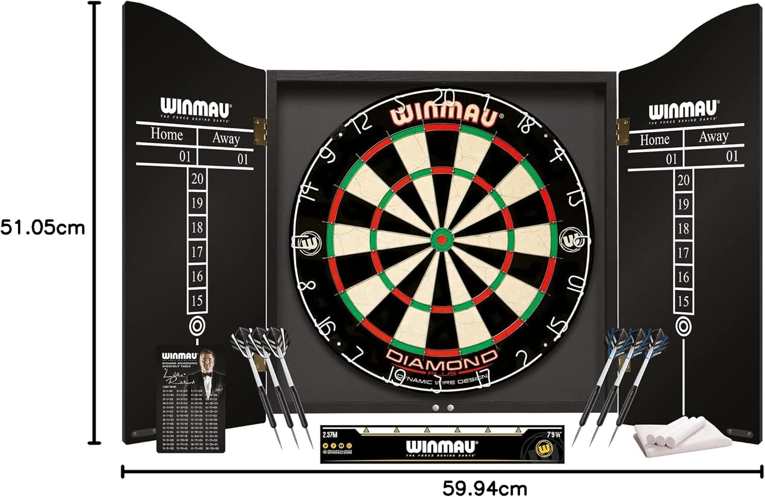 Dart Board Cabinet Set Bristle Board Darts Oche Line Chalk Full Kit