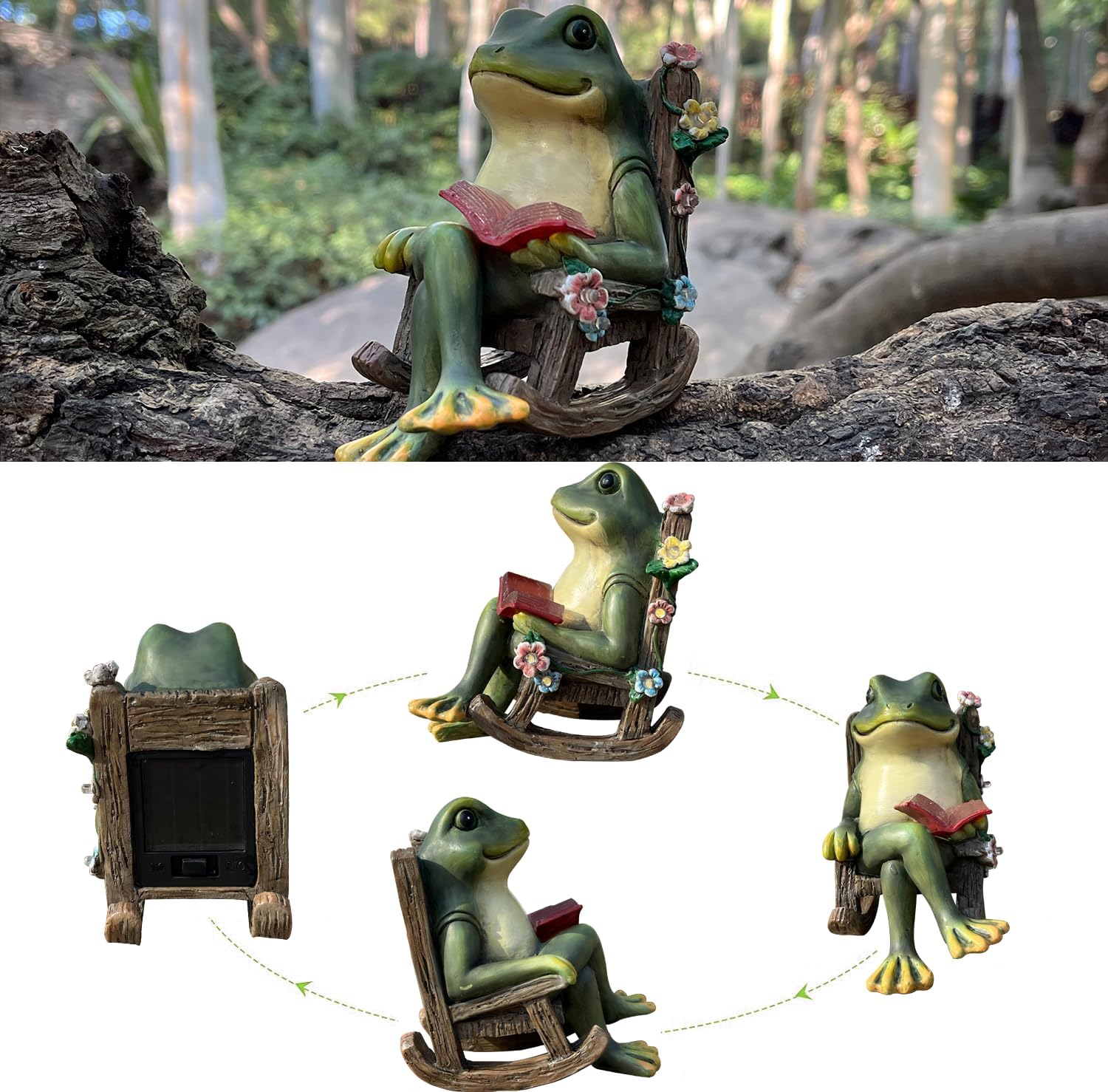 Solar Frog Garden Statue LED Lights Succulent Outdoor Decor