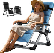 Zero Gravity Folding Sun Lounger Chair 200KG Heavy Duty Blue