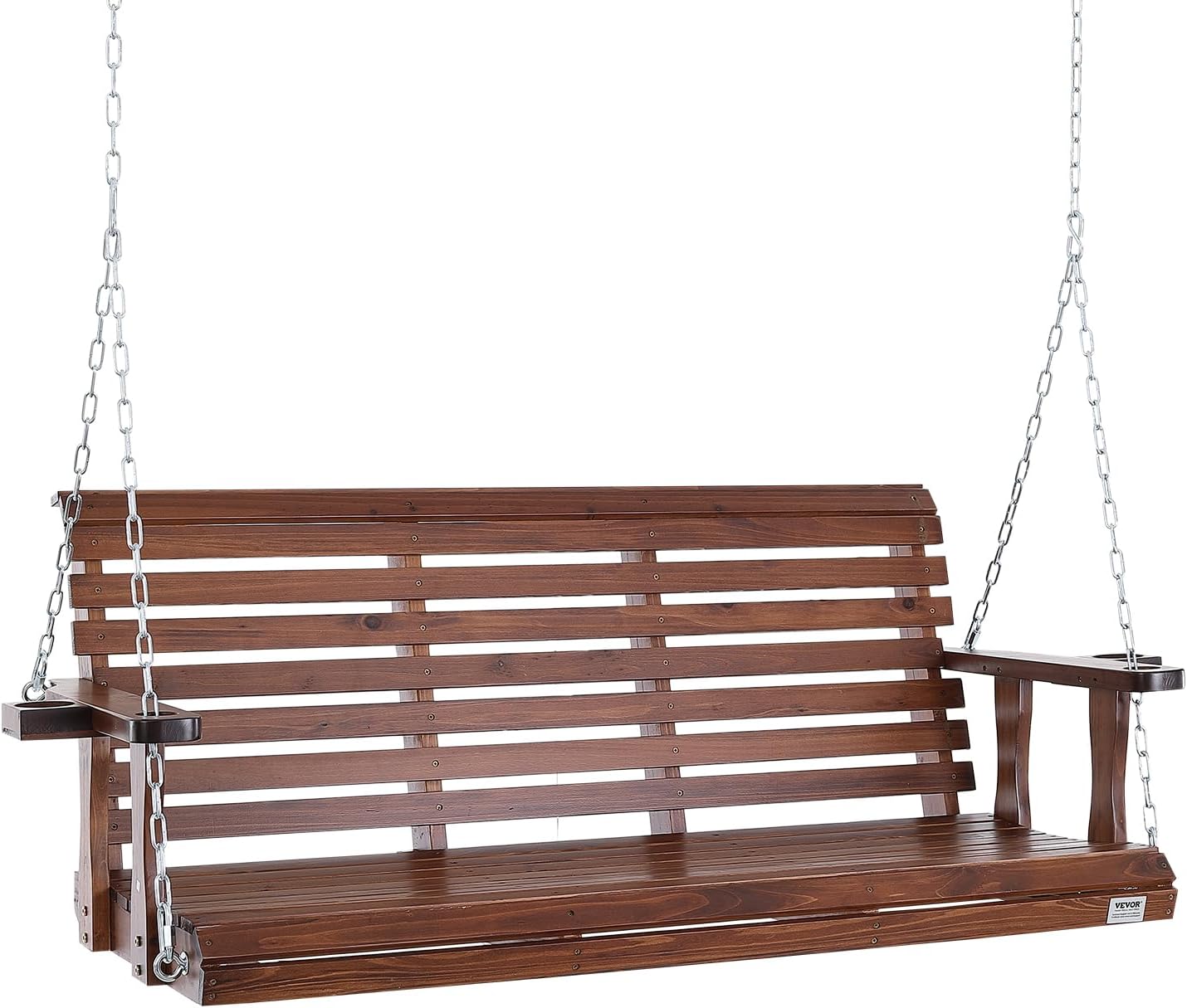 Brown Wooden Porch Swing Bench 5.5ft with Cup Holders