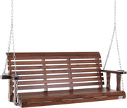 Brown Wooden Porch Swing Bench 5.5ft with Cup Holders