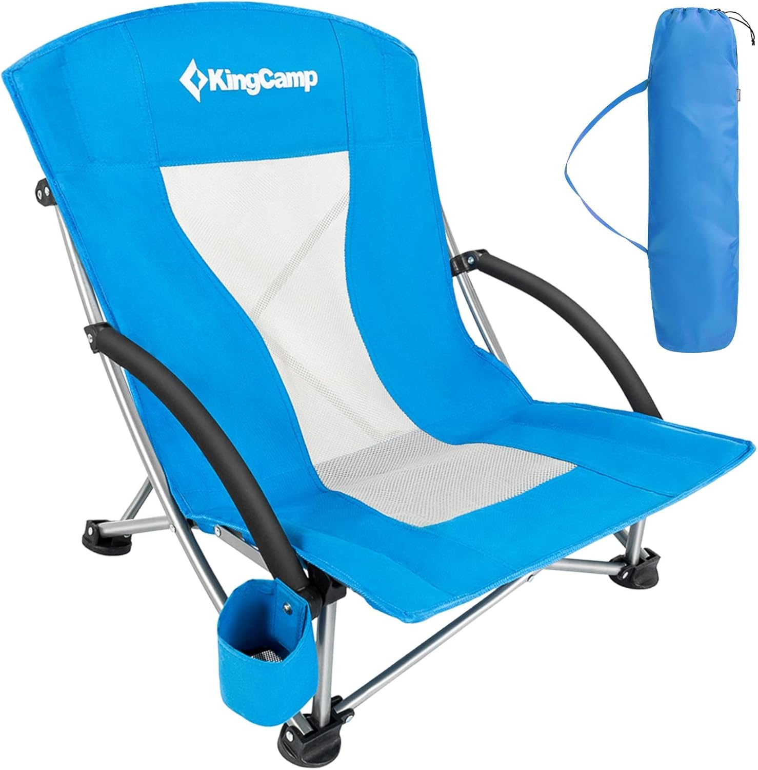 Blue Low Folding Beach Chair Heavy Duty Portable Seat