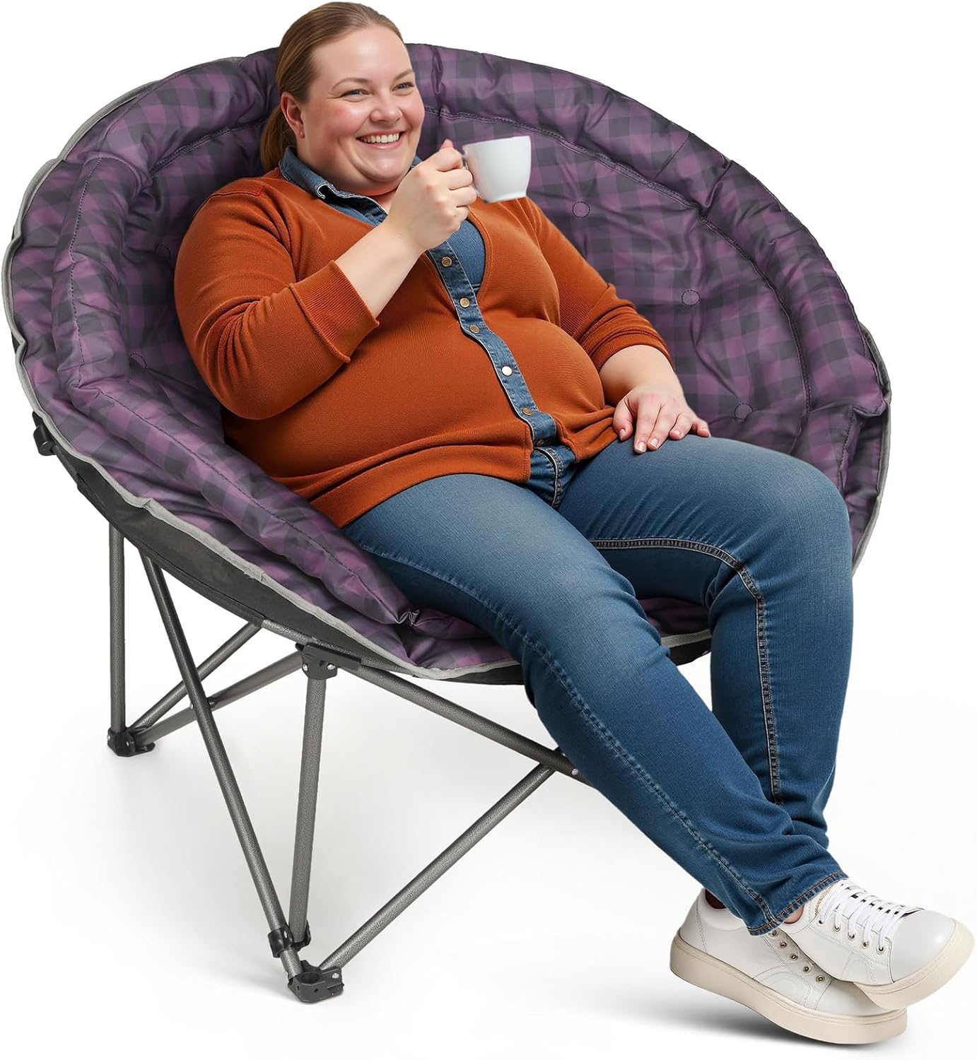 XXL Folding Moon Chair Padded Round Seat Purple