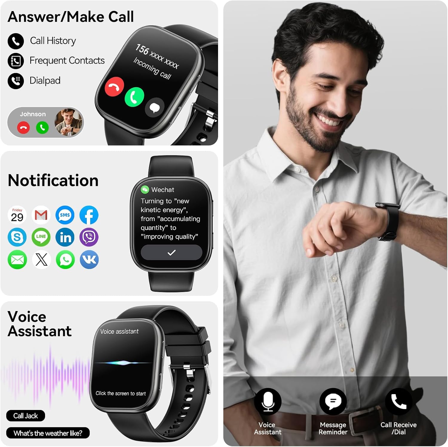 HD Smart Watch Bluetooth Call Fitness Tracker Heart Rate Sleep Monitor
