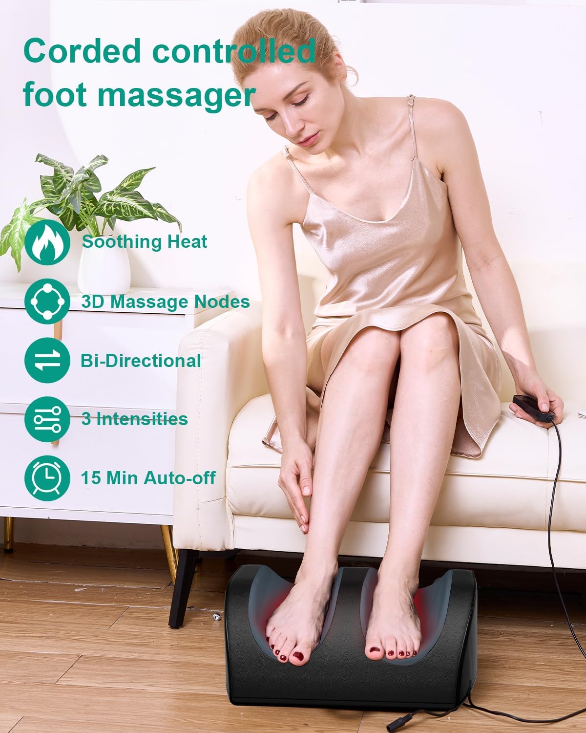 Shiatsu Foot Massager Heat Deep Tissue Leg Roller Pain Relief
