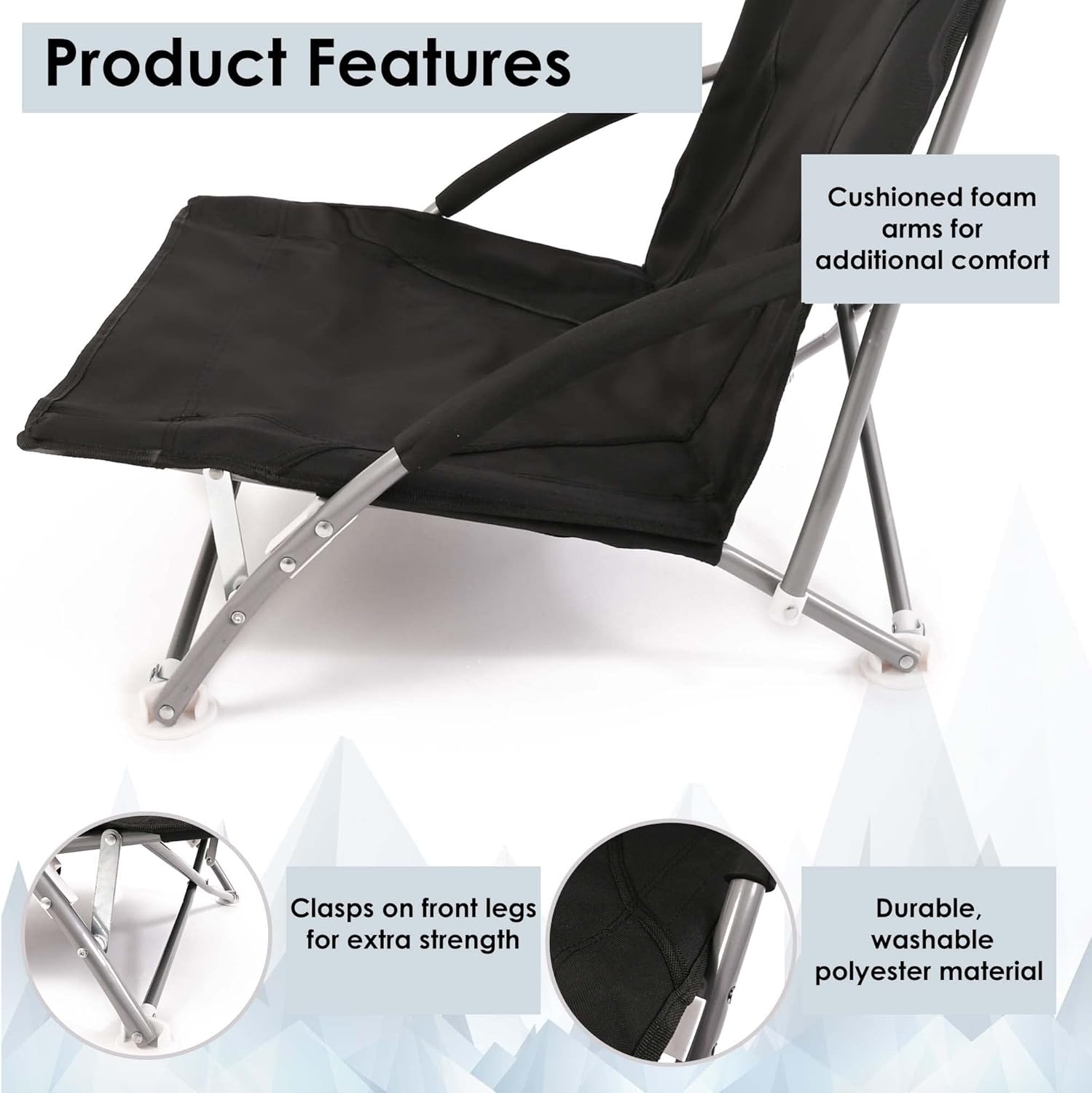Set of 2 Low Folding Beach Chairs Black