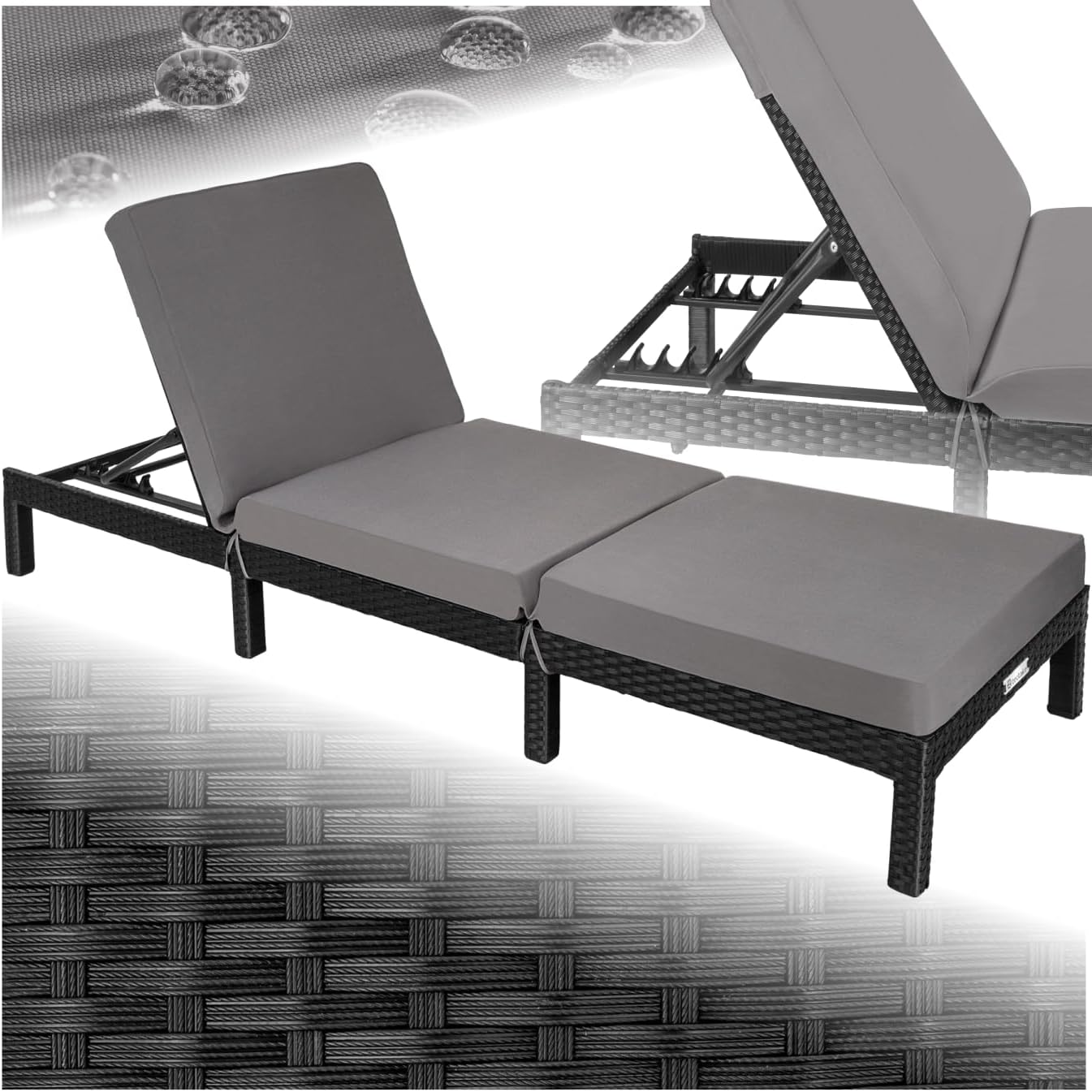 Luxury Rattan Sun Lounger 6 Position Cushion Black