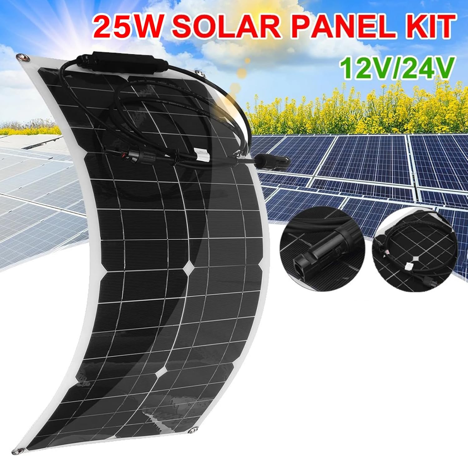 25W Flexible Solar Panel 12V Portable High Efficiency RV Boat