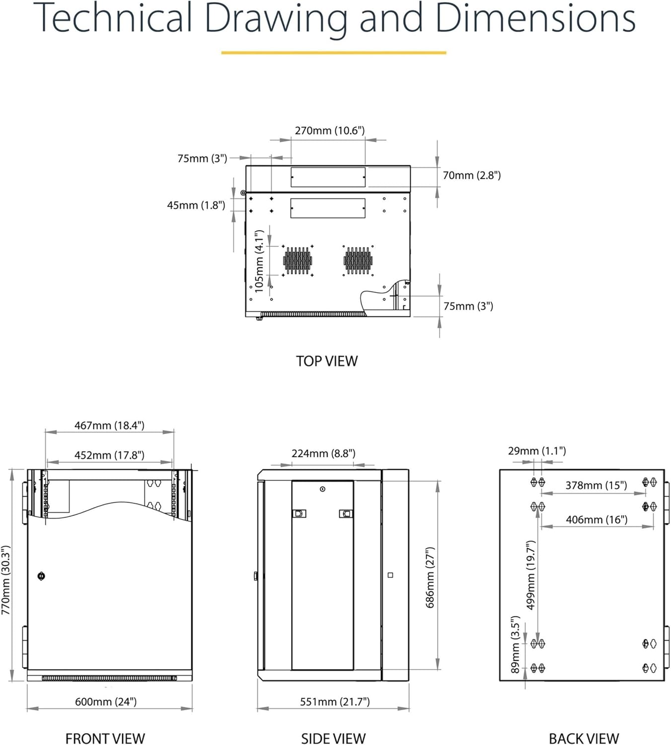 15U Wall Mount Network Cabinet 19in Lockable Rack