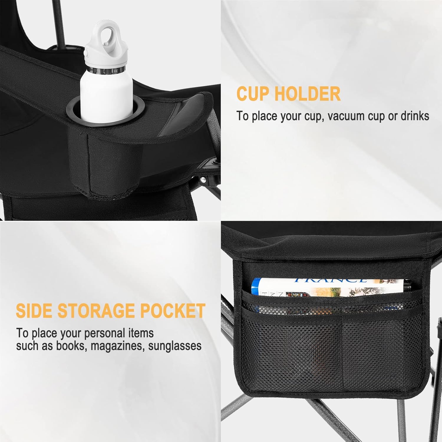Reclining Camping Chair with Footrest Folding Seat Black