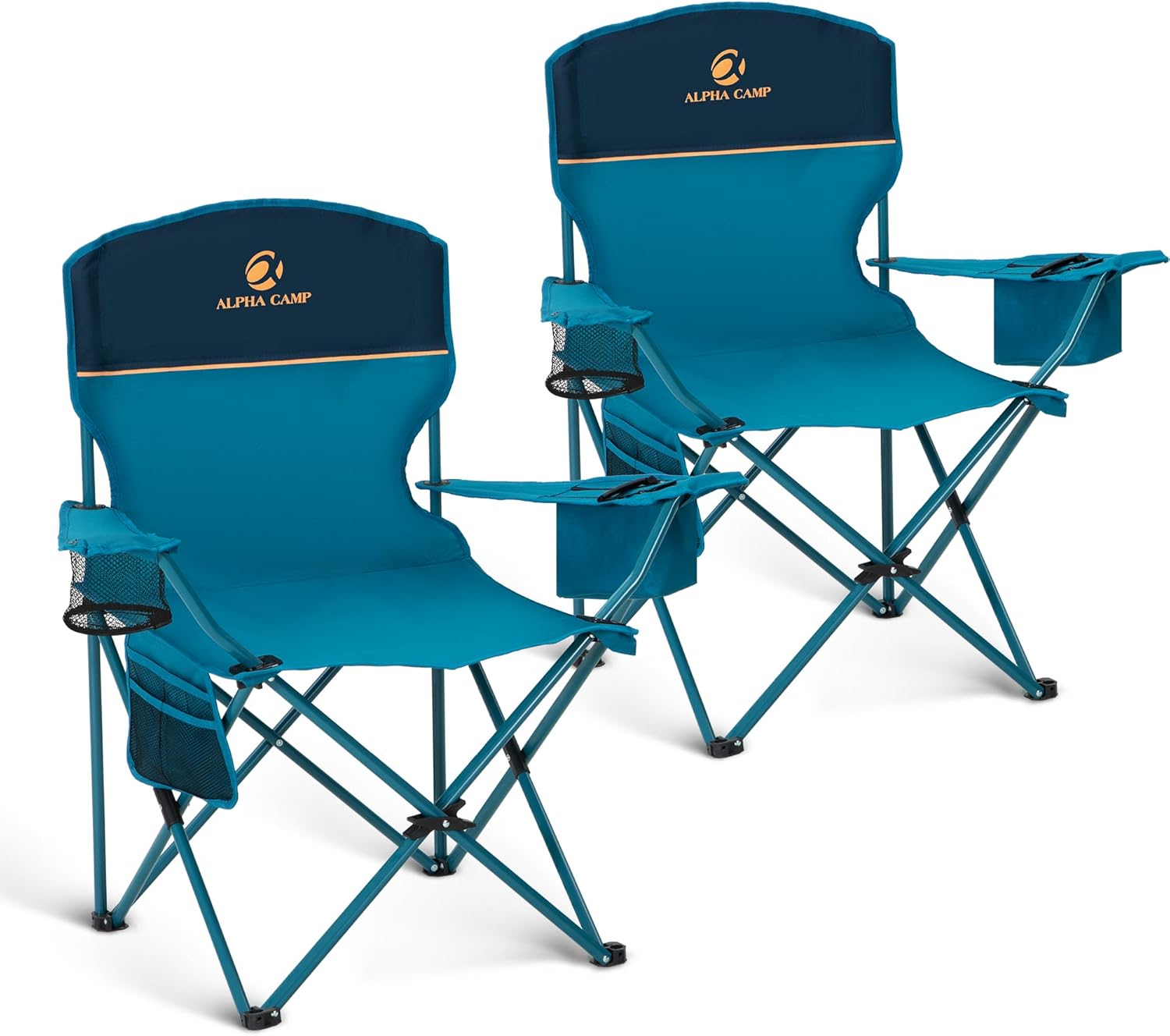 Set of 2 Folding Camping Chairs Cooler Bag Blue