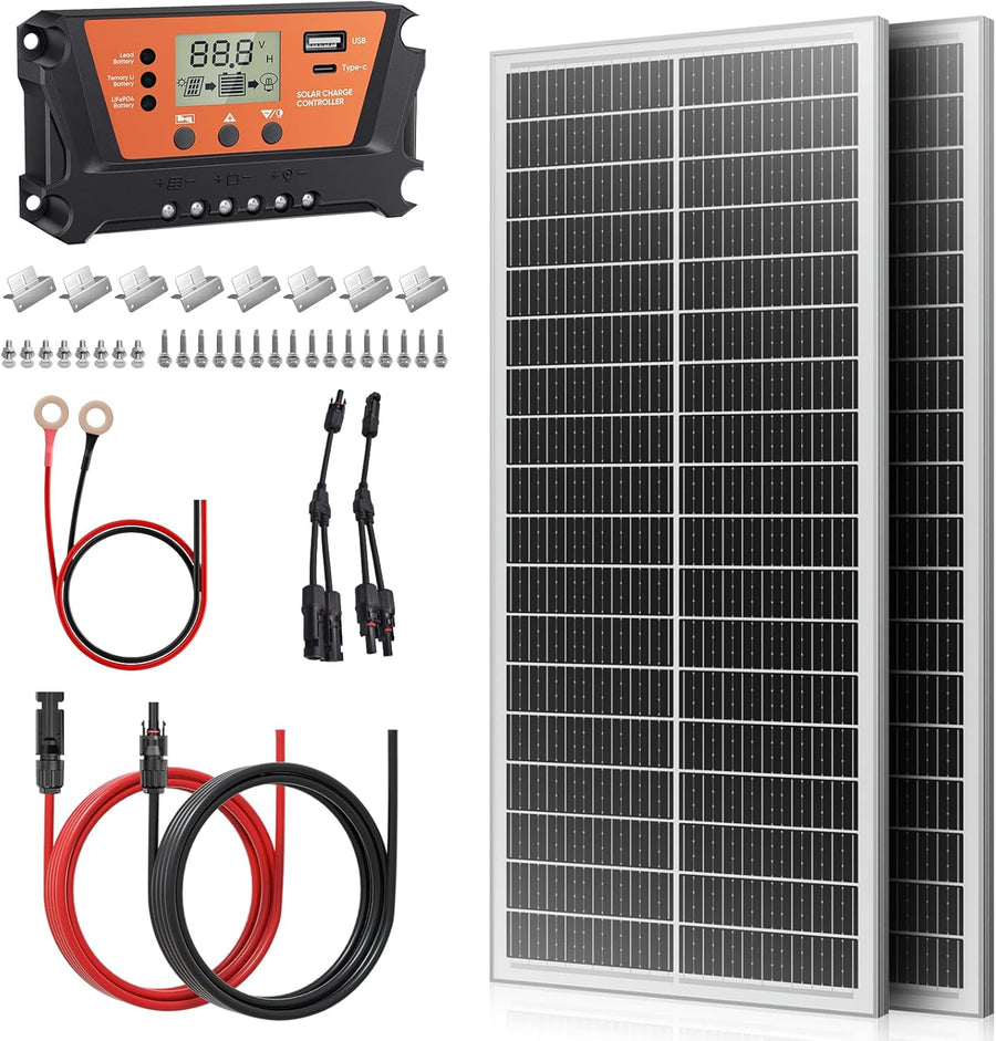 200W Solar Panel Kit 2x100W Mono N-Type 30A Controller MC4 IP68
