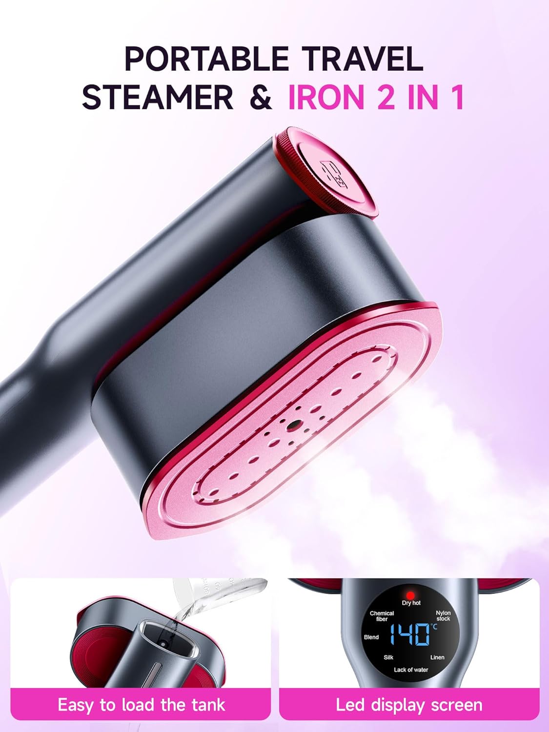 2 in 1 Clothes Steamer Iron 1200W Fast Heat 7 Modes Portable