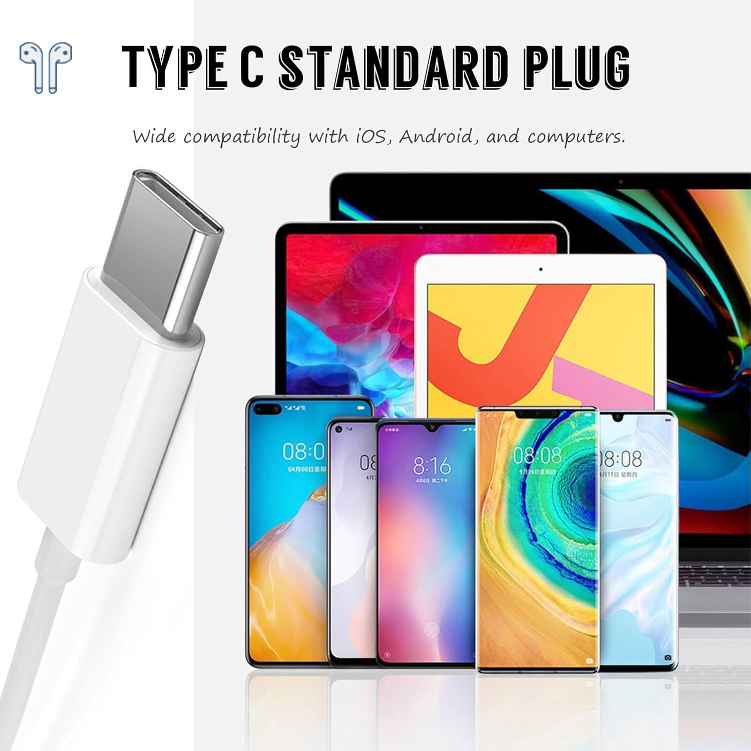 USB C Wired Earbuds In Ear Headphones Mic Volume Control 2 Pack
