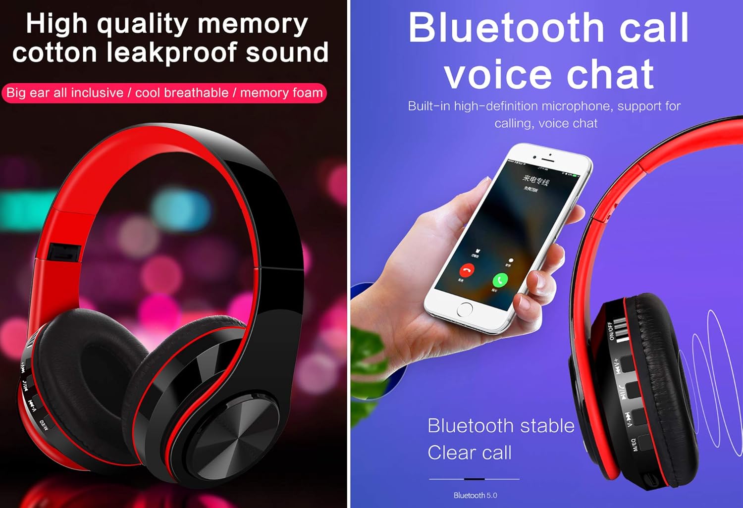 Wireless Over Ear Bluetooth Headphones Foldable HiFi Stereo With Mic