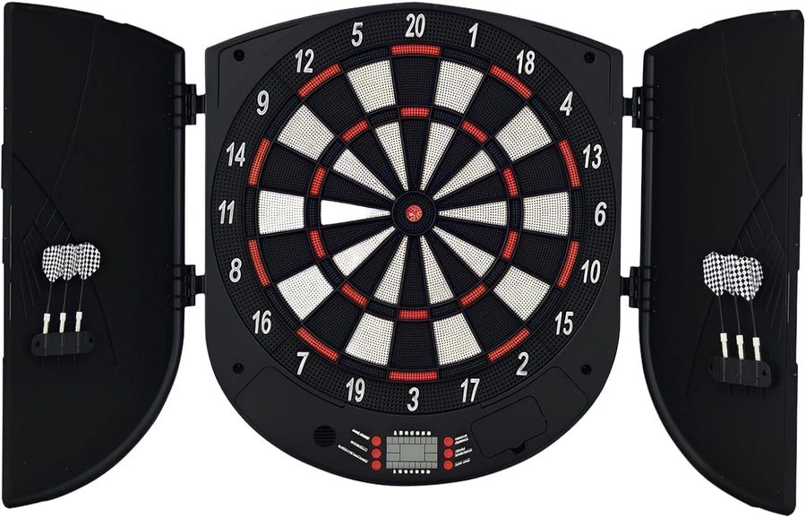 Electronic Dartboard Cabinet Set LCD Scoring 26 Games 6 Darts