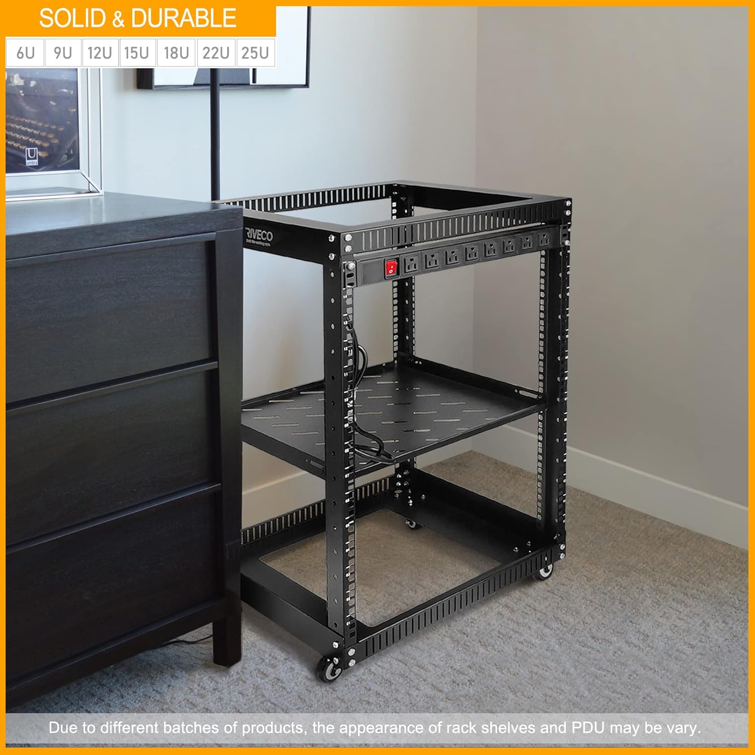 15U 19 Inch Open Frame Server Rack with Wheels Shelf PDU